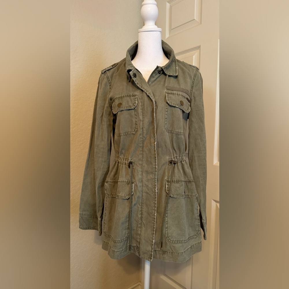 Billabong 90's Y2K Green Full Zip Utility Military Style Cinch Jacket Women’s M
